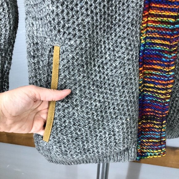 KYBER OUTERWEAR 100% Wool Handmade Textured Chunky Knit Zip Cardigan Jacket Sz L - Picture 7 of 15